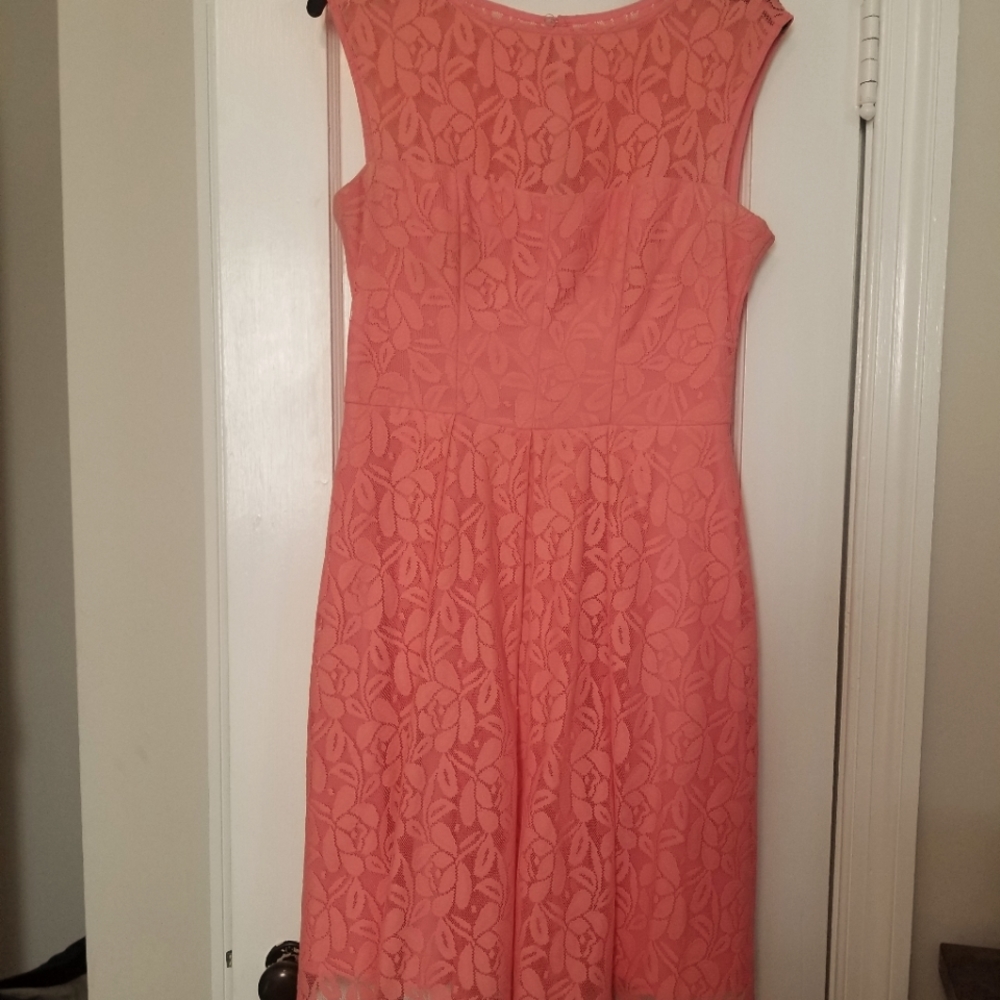 London Times Peach Floral lace dress